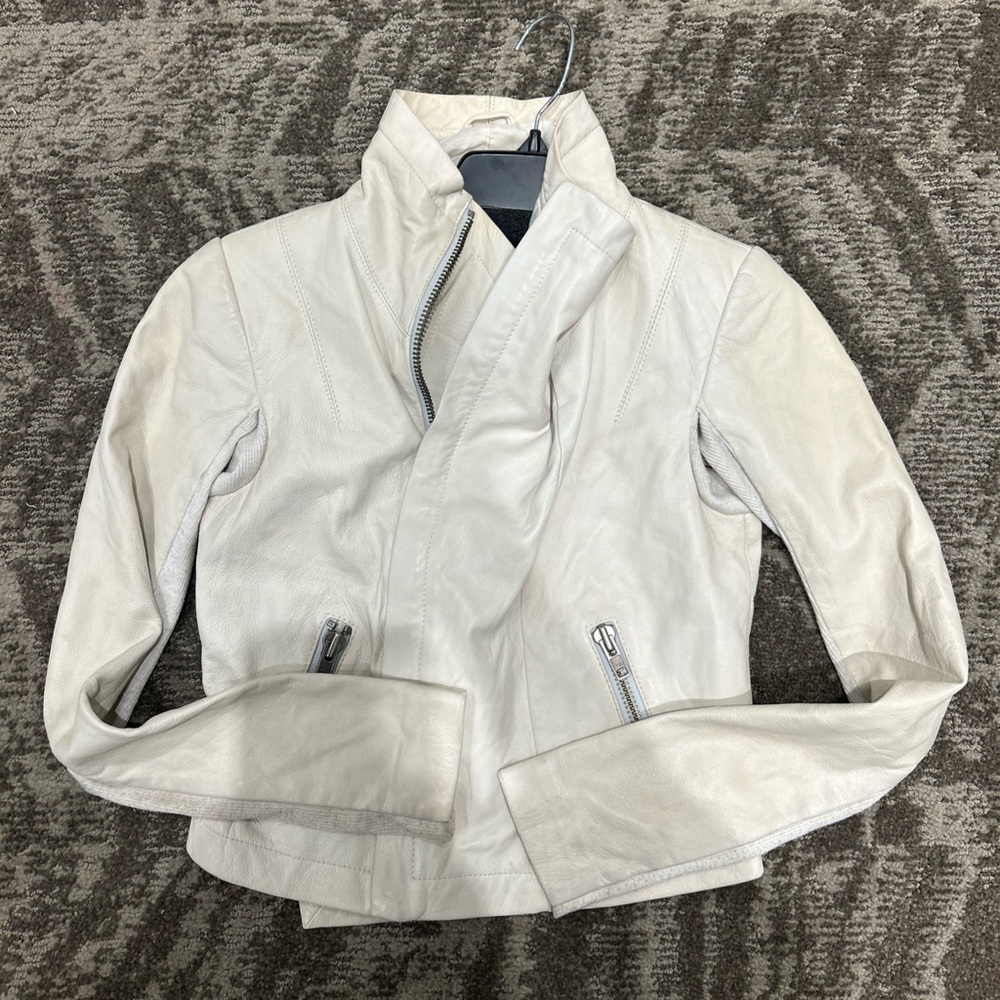 Veda Leather Biker Moto Jacket White Ivory XS